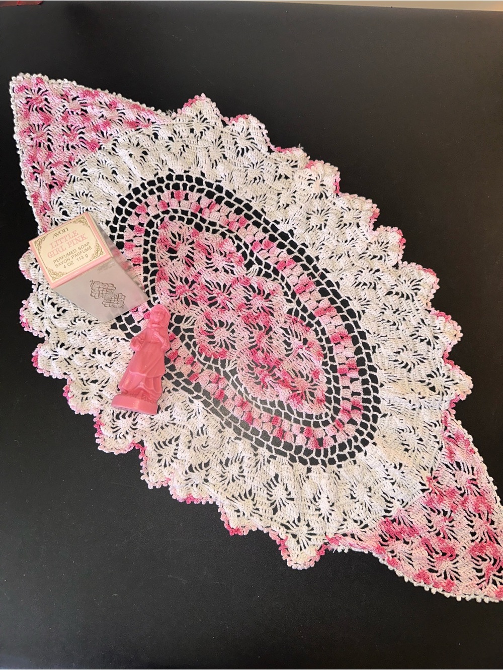 Vintage Handmade Crochet Oval Doily and Vintage Avon Decorative Soap